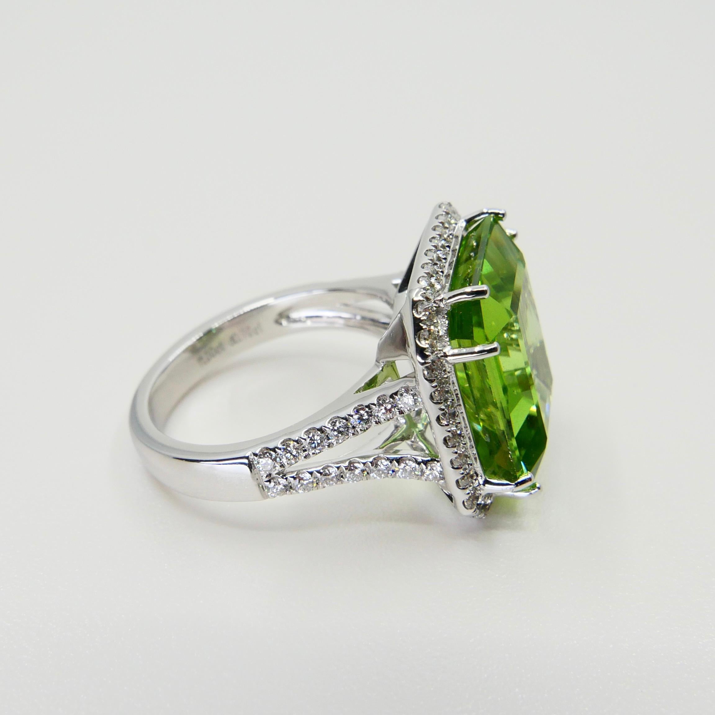 GIA Certified 11 Cts Natural Peridot & Diamond Statement Cocktail Ring, No Heat For Sale 9