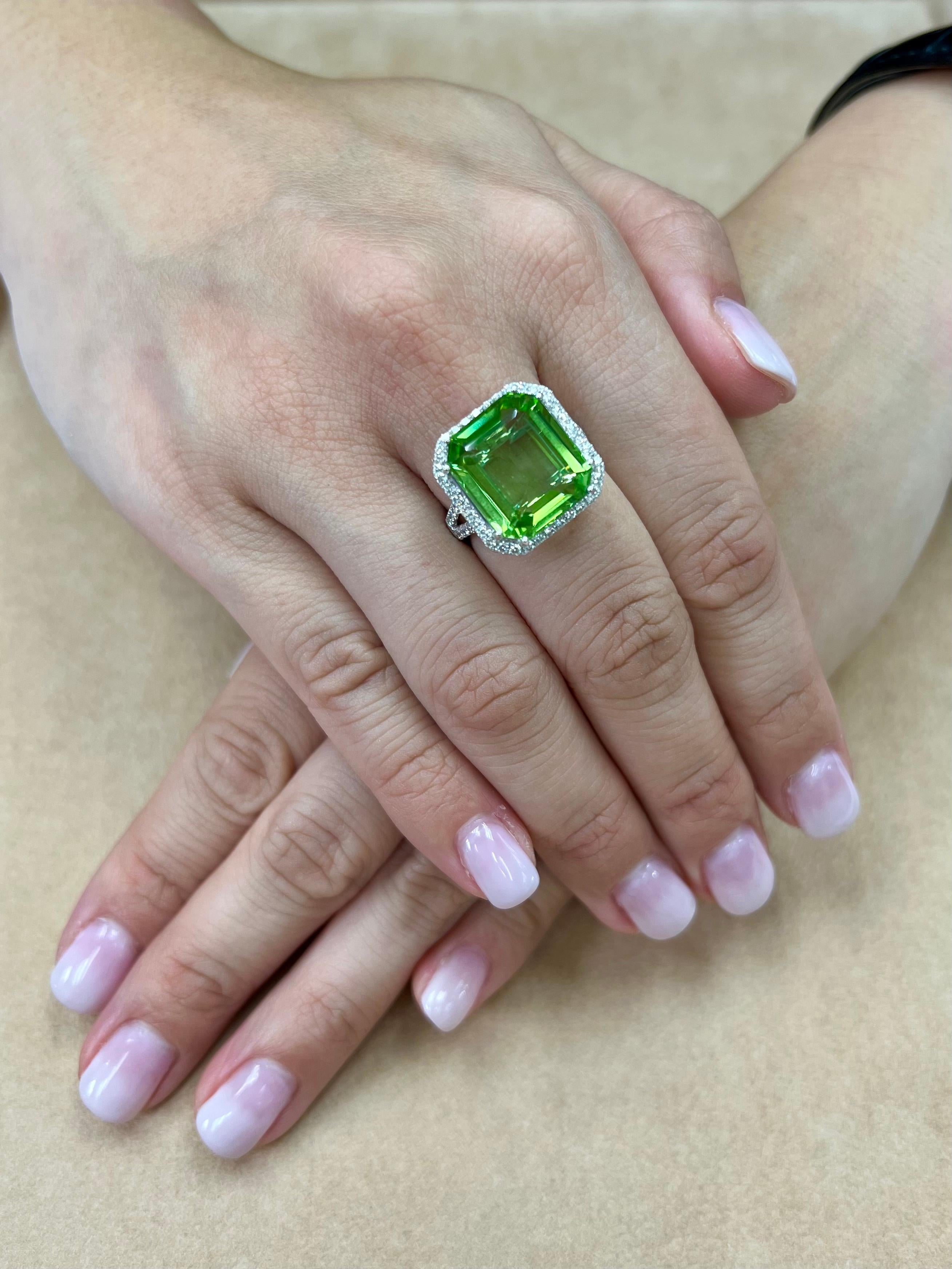 Please check out the HD video and photos of the ring in outdoor / natural lighting! This is a statement piece straight from the source (Burma, no heat) The natural Peridot is certified by GIA. It is not treated or enhanced in any way. The ring is