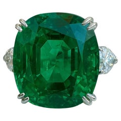 GIA Certified 11 Cushion Emerald Set in Platinum with Pear Diamonds