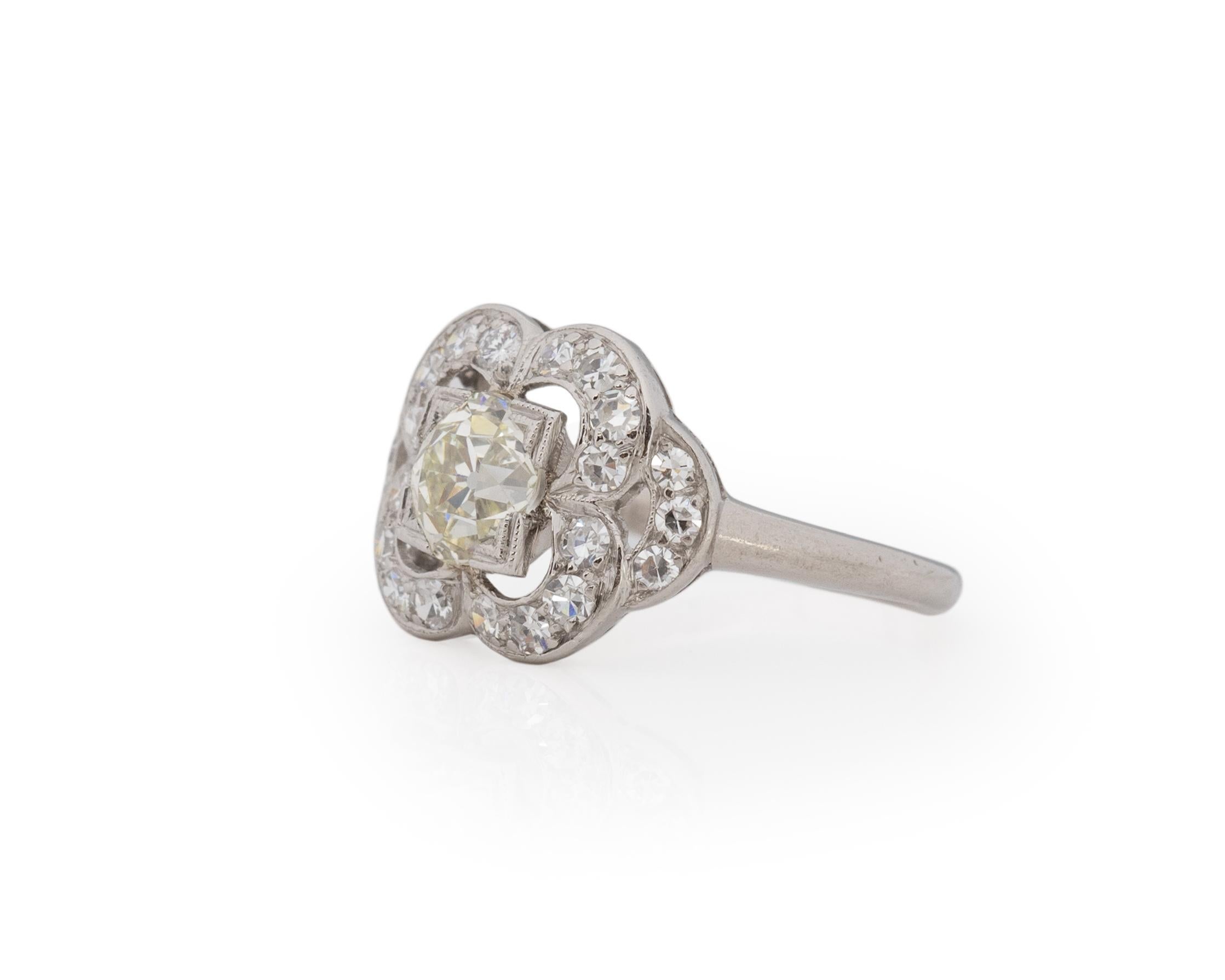 Old European Cut GIA Certified 1.10 Carat Art Deco Diamond Platinum Engagement Ring For Sale