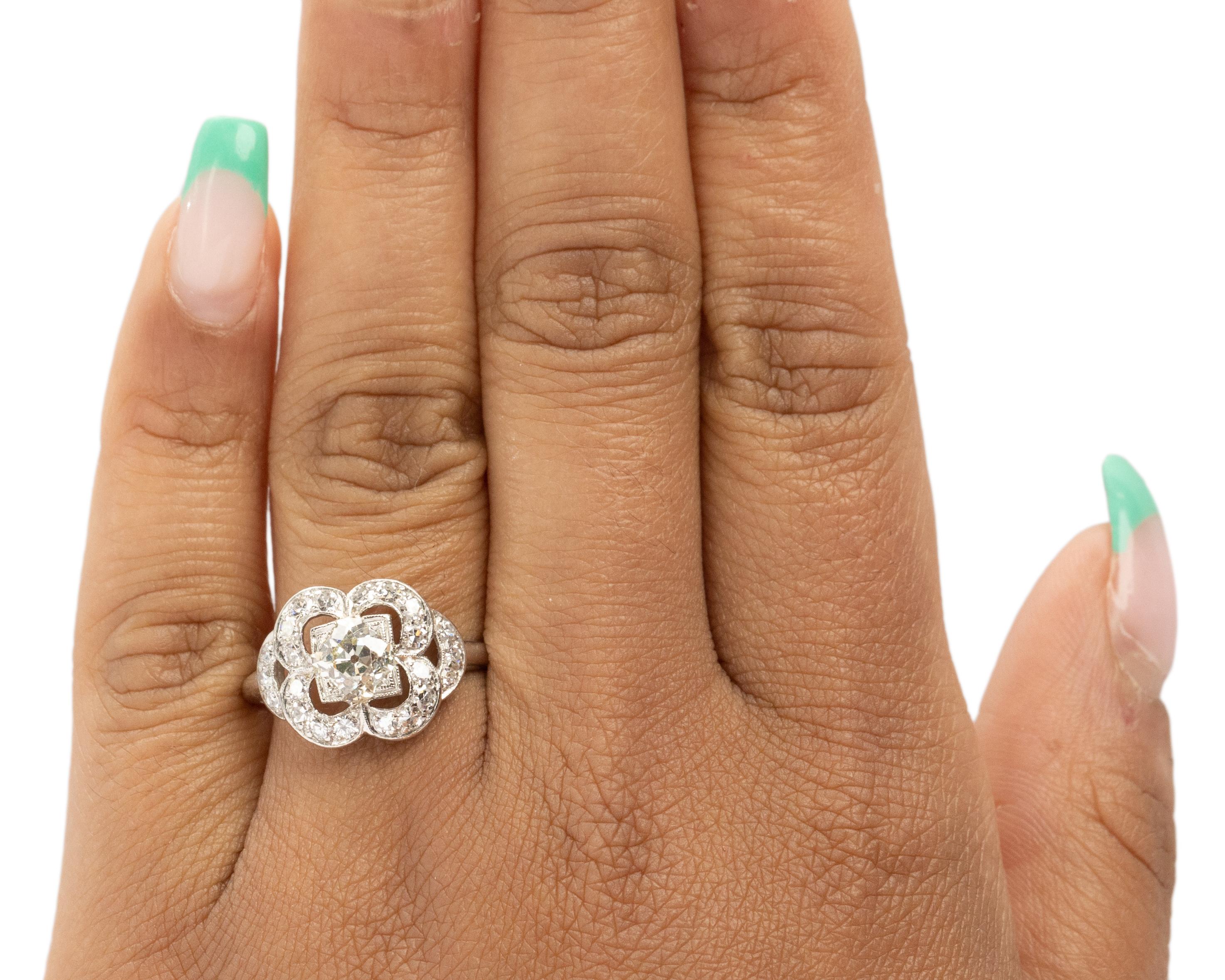 Women's GIA Certified 1.10 Carat Art Deco Diamond Platinum Engagement Ring For Sale