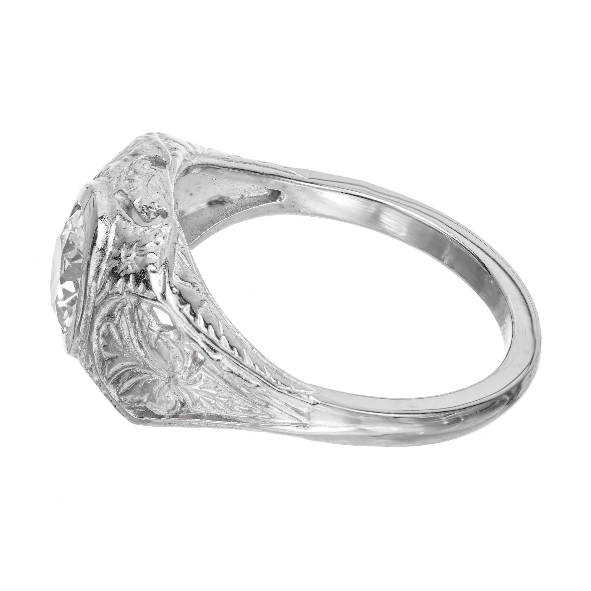 Women's GIA Certified 1.10 Carat Diamond Platinum Art Deco Pierced Engraved Ring