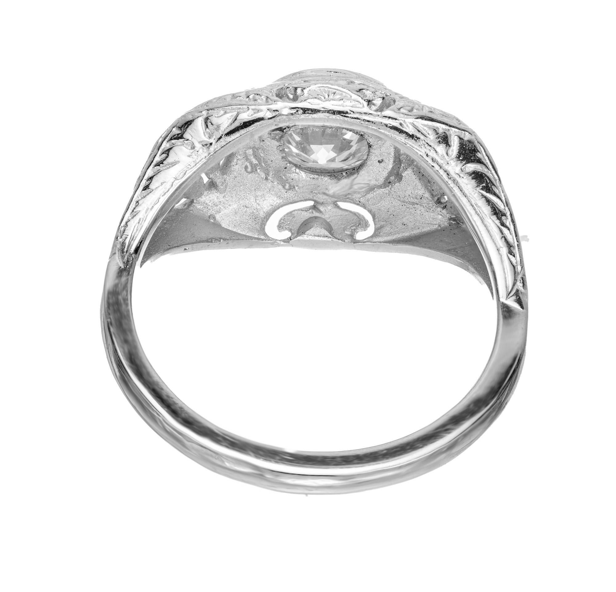 GIA Certified 1.10 Carat Diamond Platinum Art Deco Pierced Engraved Ring 1