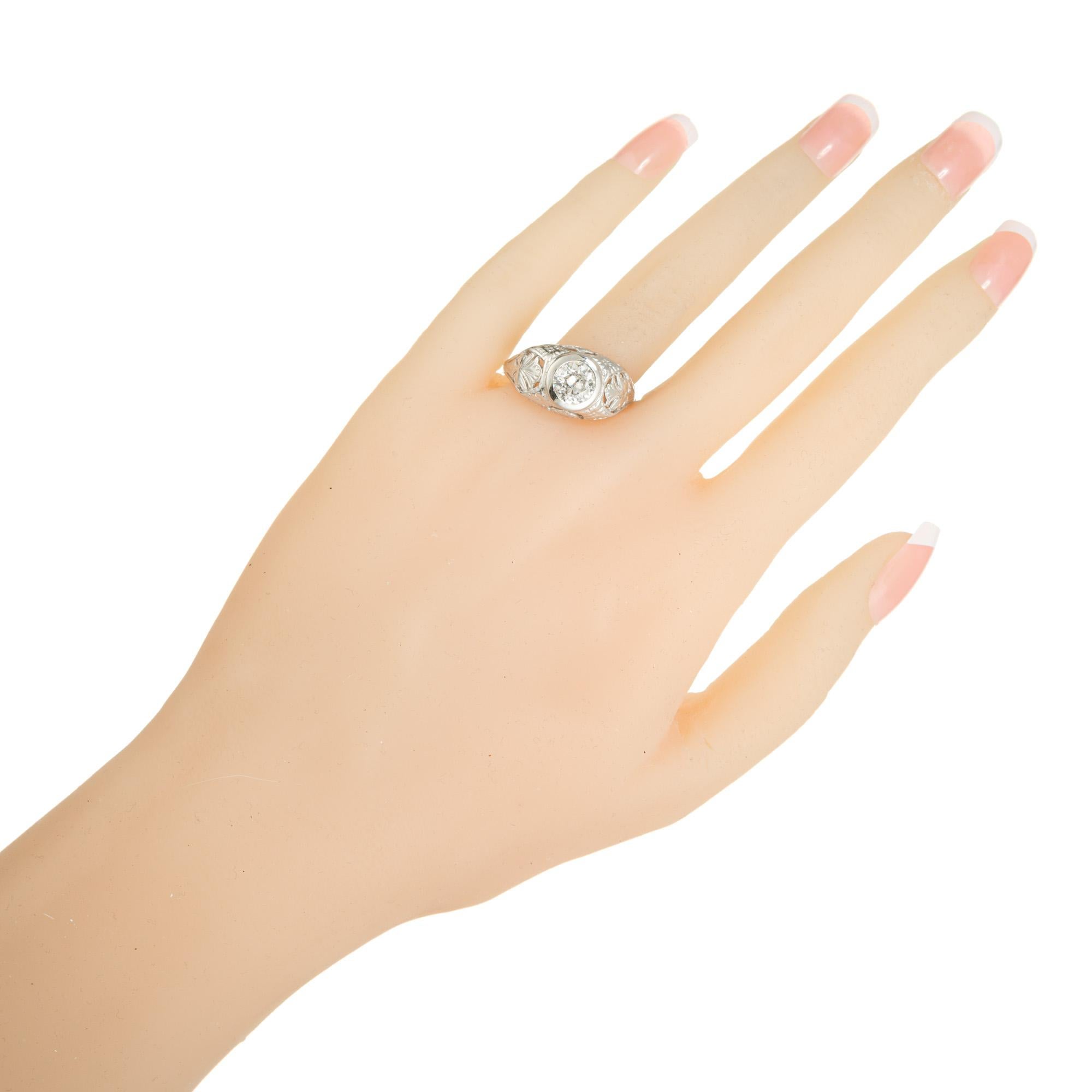 GIA Certified 1.10 Carat Diamond Platinum Art Deco Pierced Engraved Ring 2