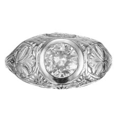 GIA Certified 1.10 Carat Diamond Platinum Art Deco Pierced Engraved Ring