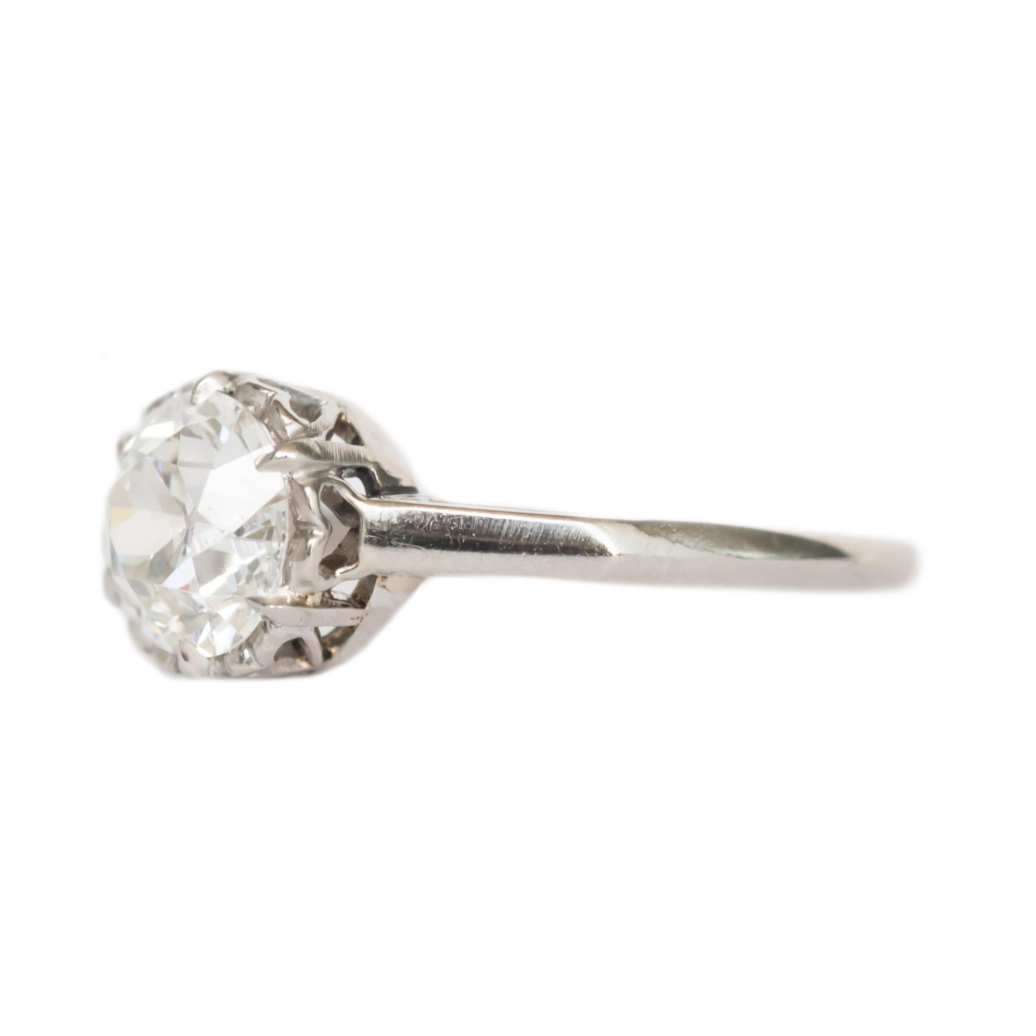Ring Size: 8
Metal Type: Platinum  [Tested]
Weight:  3.0 grams

Center Stone Details:
GIA REPORT #: 5202567489
Weight: 1.10 carat
Cut: Old European Brilliant
Color: H
Clarity: SI2

Finger to Top of Stone Measurement: 5.5MM
Condition:  Excellent
