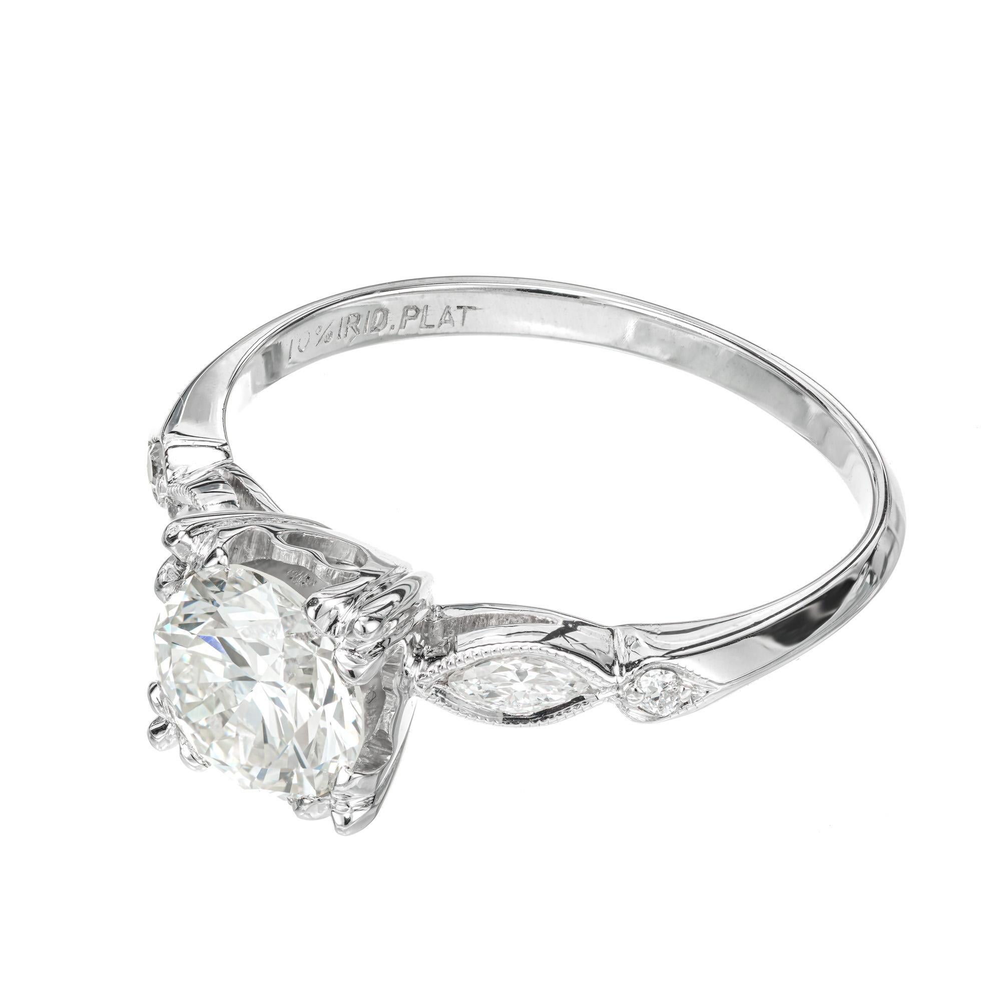 Taille ronde Bague de fiançailles en platine avec diamant de 1,10 carat certifié par le GIA en vente