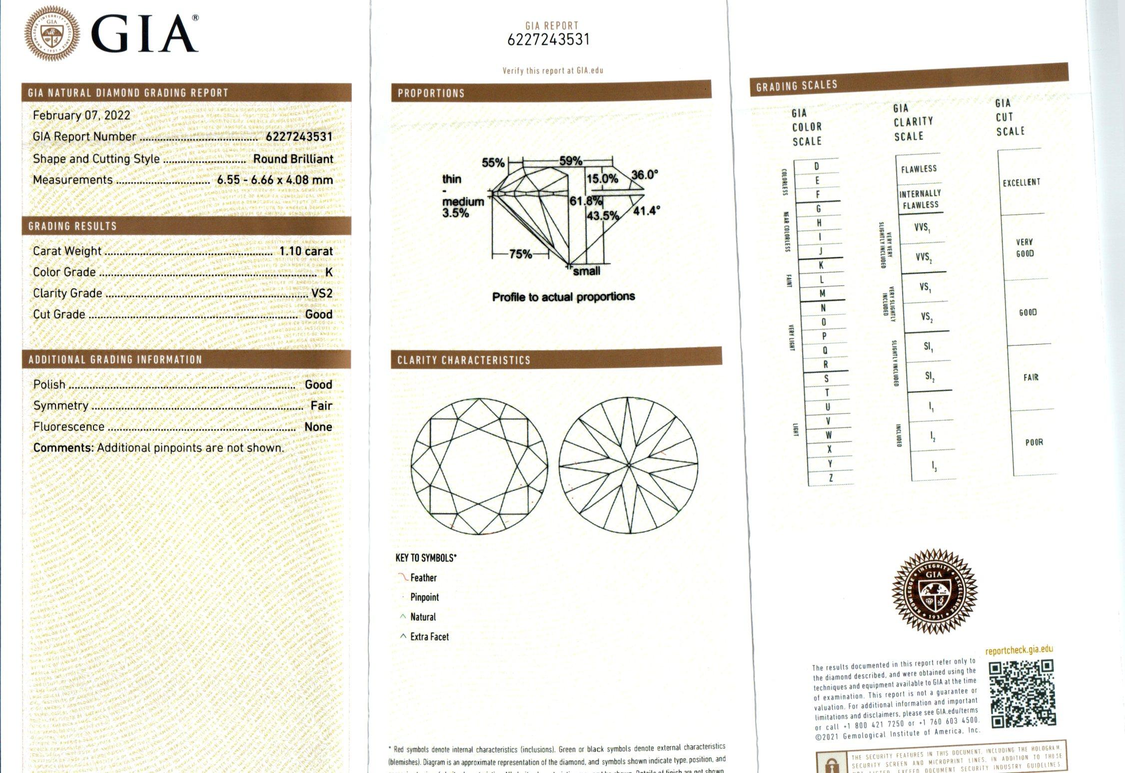 GIA-zertifizierter 1,10 Karat Diamant-Platin-Verlobungsring im Zustand „Gut“ im Angebot in Stamford, CT