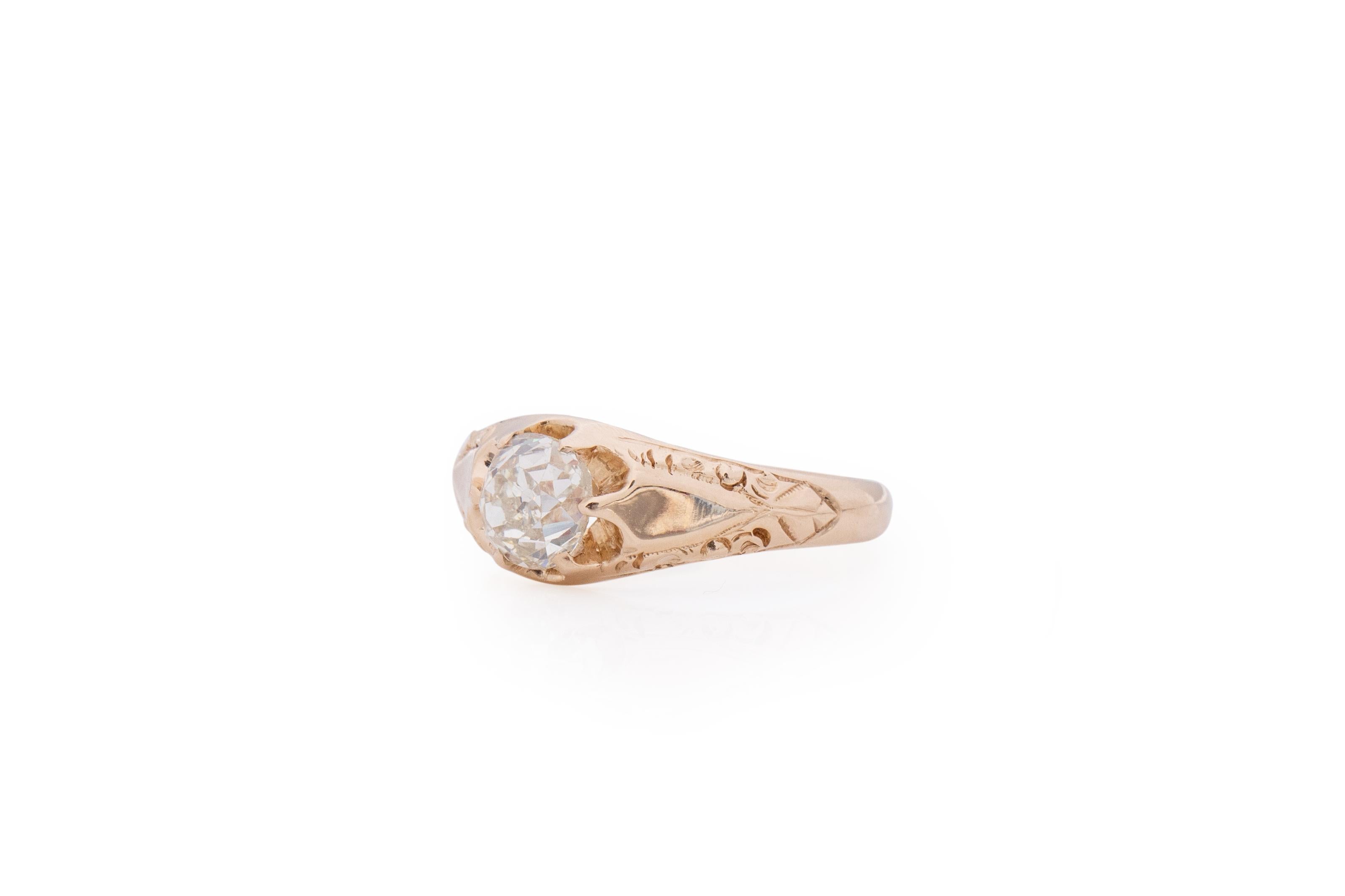 Old European Cut GIA Certified 1.10 Carat Edwardian Diamond 14 Karat Yellow Gold Engagement Ring For Sale