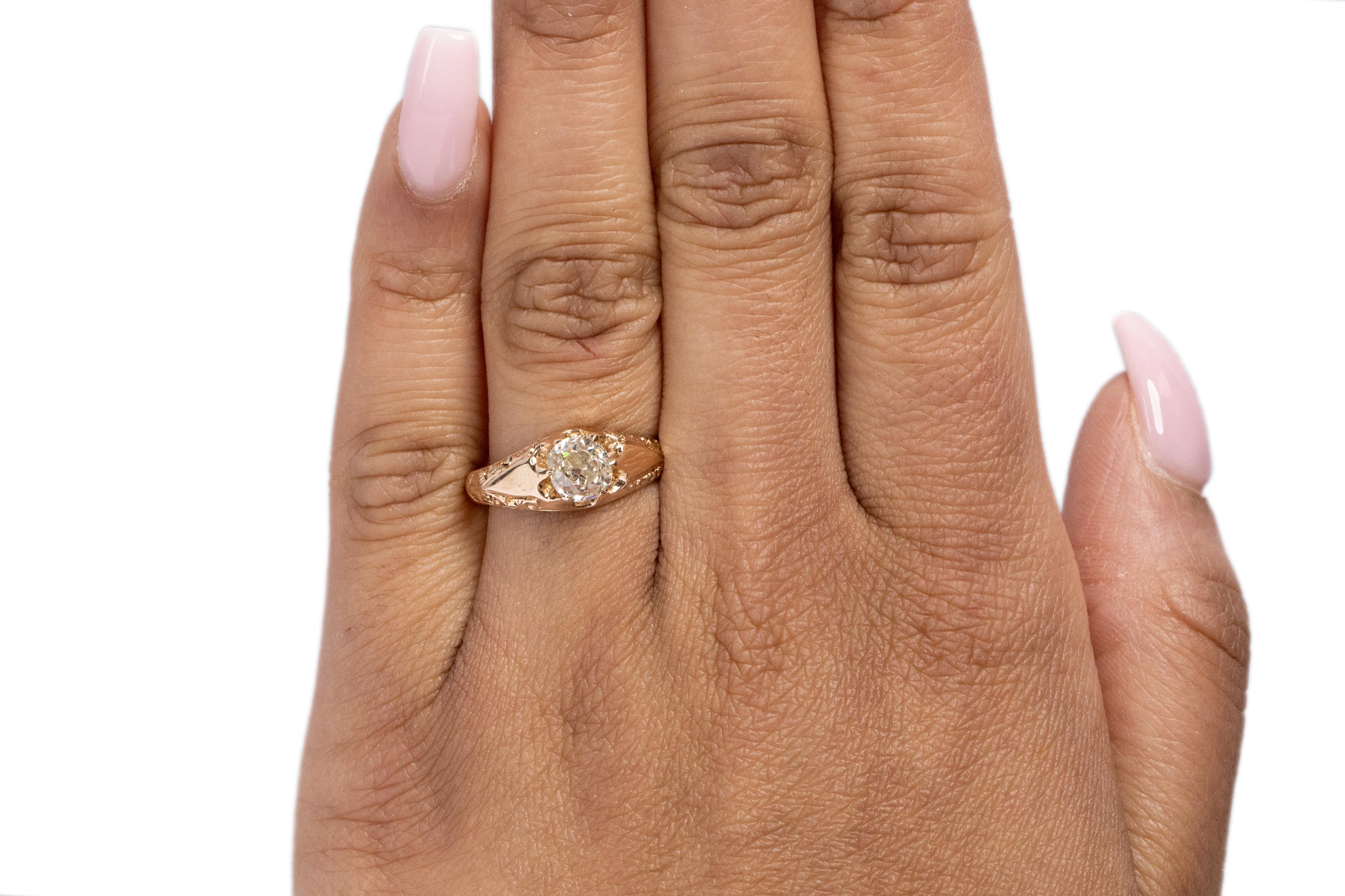 Women's GIA Certified 1.10 Carat Edwardian Diamond 14 Karat Yellow Gold Engagement Ring For Sale