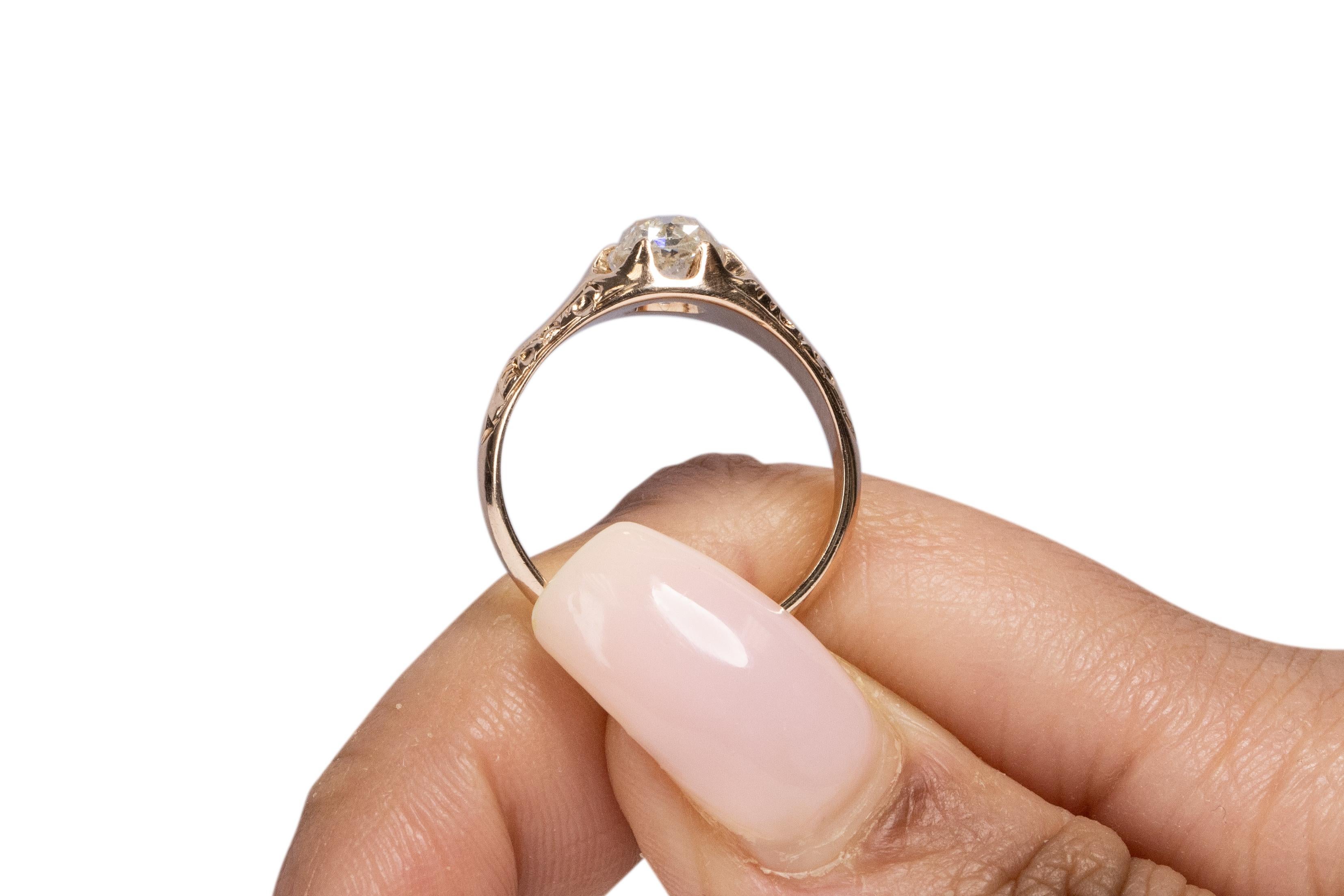 GIA Certified 1.10 Carat Edwardian Diamond 14 Karat Yellow Gold Engagement Ring For Sale 3