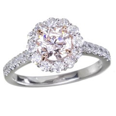 GIA Certified 1.10 Carat Fancy Faint Pink ish Diamond Halo Solitaire Ring
