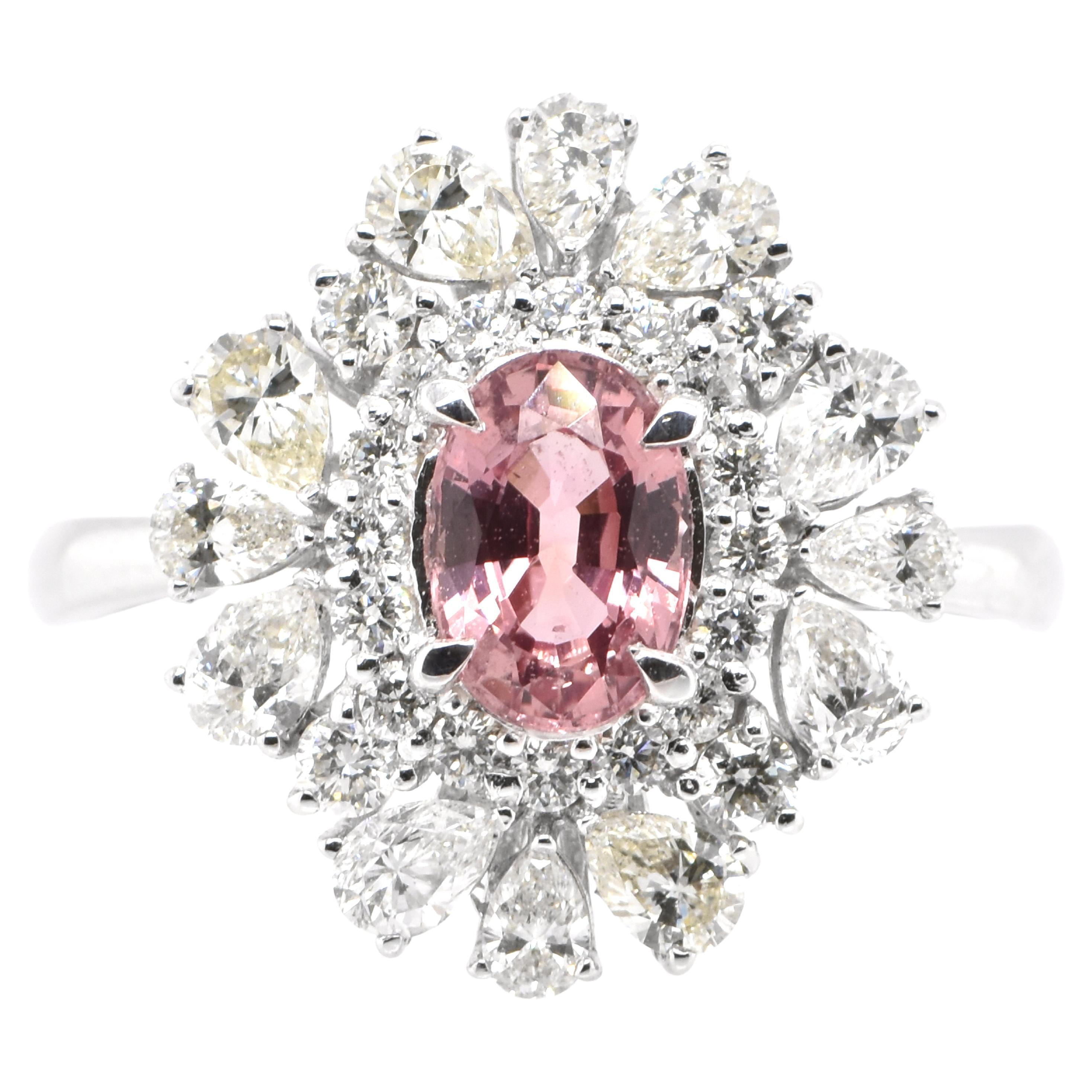 GIA Certified 1.10 Carat Natural Padparadscha Sapphire Ring set in Platinum