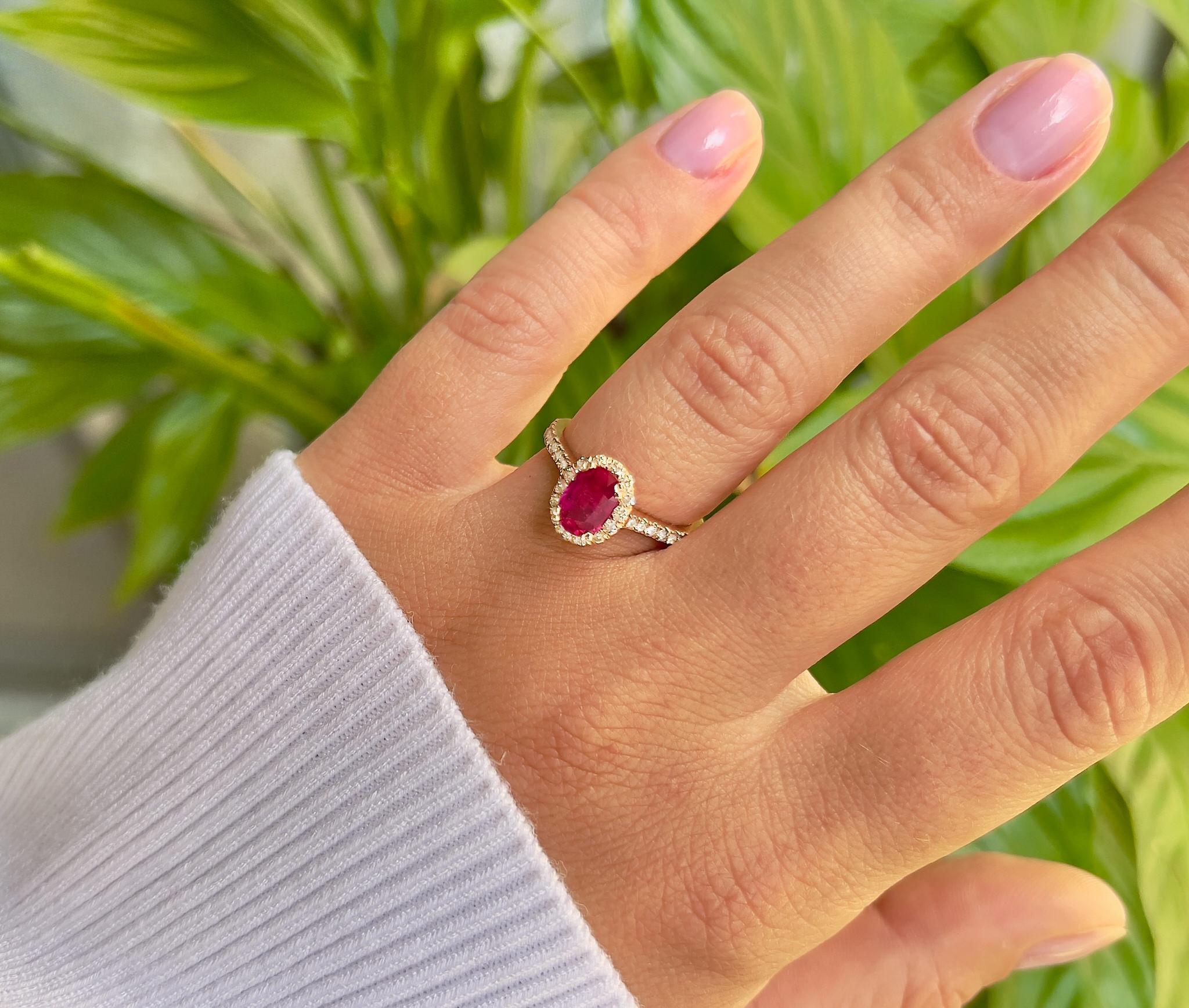 It comes with the GIA Certificate
Condition: Excellent
Natural Unheated Ruby = 1.10 Carat
(Cut: Oval, Color: Red)
Diamonds = 0.45 Carats
(Color: F-G, Clarity: VVS-VS)
Metal: 14K Rose Gold
Ring Size: 6.25* US
*It can be resized complimentary