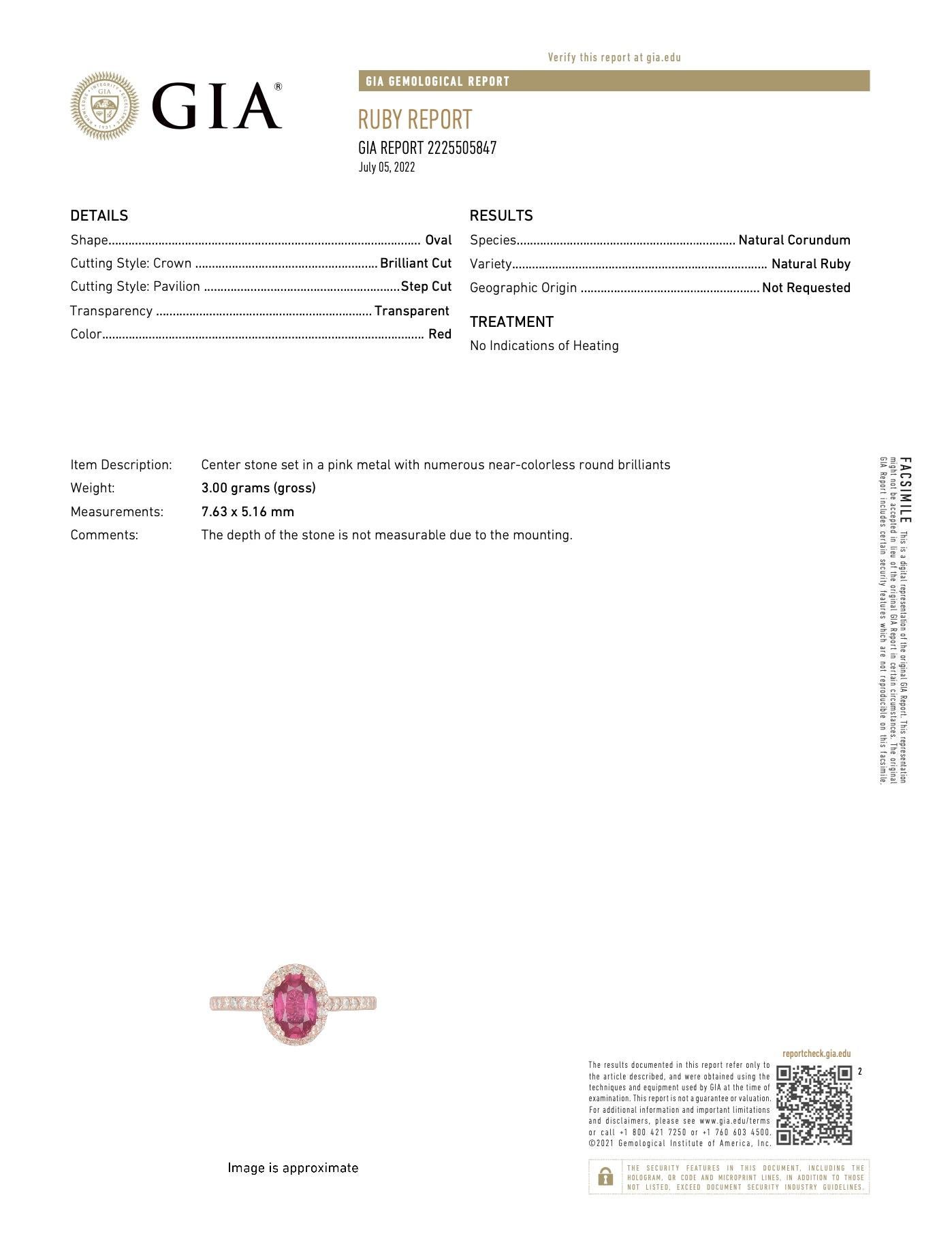 Contemporain Bague en rubis naturel non chauffé de 1,10 carat certifié GIA et sertie de diamants en vente