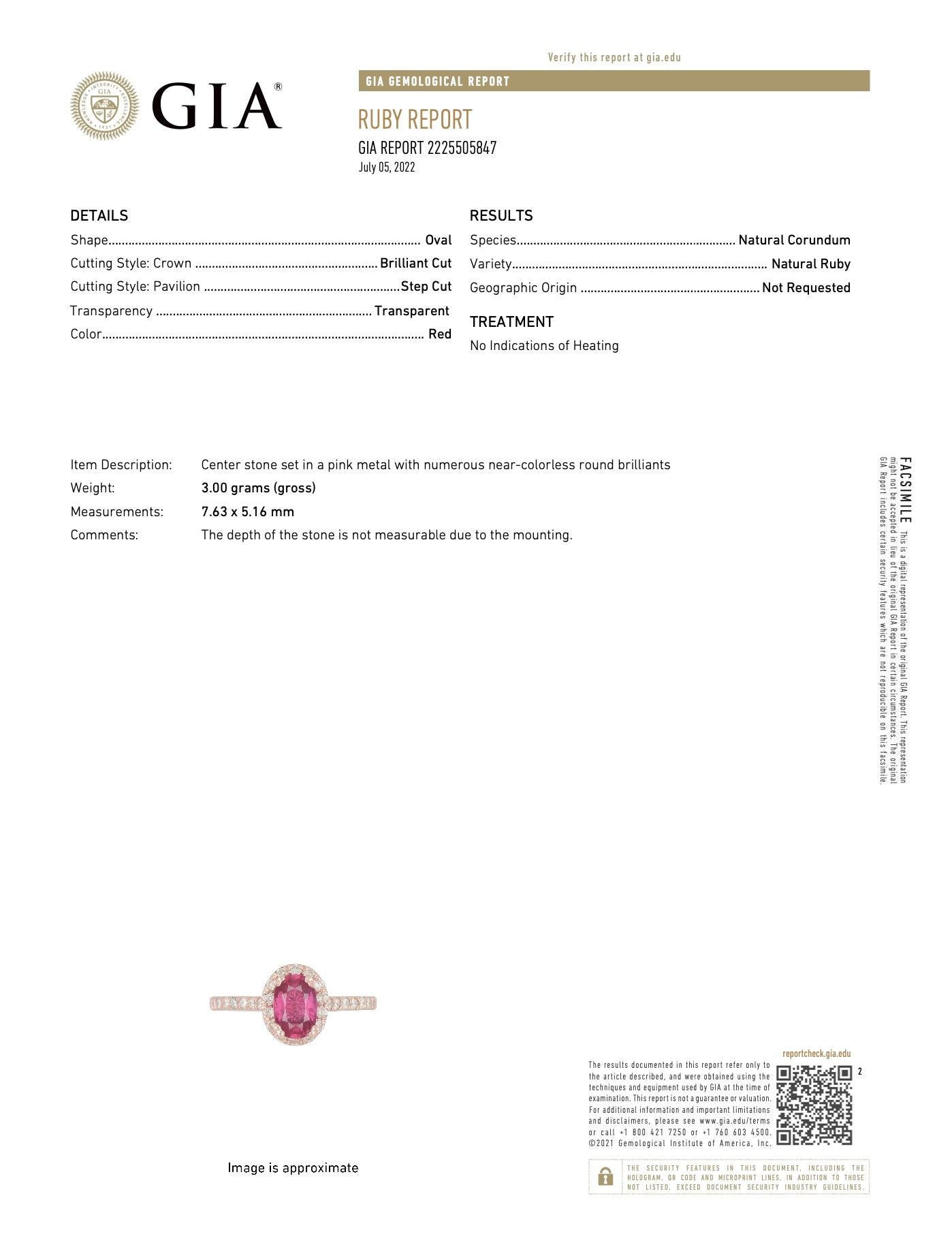 GIA Certified 1.10 Carat Natural Unheated Ruby Ring Set with Diamonds For Sale 1