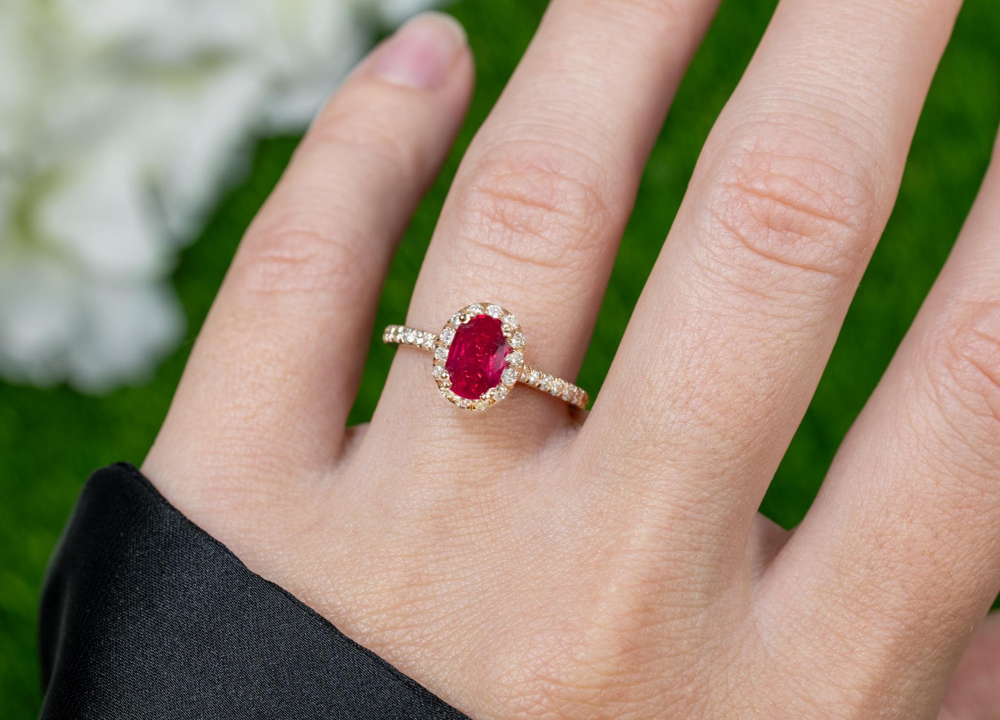 It comes with the GIA Certificate
Condition: Excellent
Natural Unheated Ruby = 1.10 Carat
(Cut: Oval, Color: Red)
Diamonds = 0.45 Carats
(Color: F-G, Clarity: VVS-VS)
Metal: 14K Rose Gold
Ring Size: 6.25* US
*It can be resized complimentary