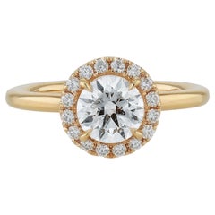 Bague de fiançailles en or rose certifiée GIA de 1,10 carat de diamant rond taillé en brillant