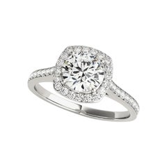 GIA Certified 1.10 Carat Round Halo Cathedral Vintage Platinum Diamond Ring