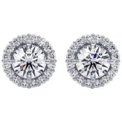 GIA Certified 1.71 Carat Round VS Diamond Solitaire Halo Stud Earrings 14K Gold