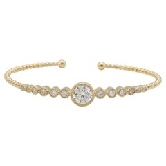 GIA Certified 1.10 I SI1 Round Natural Diamond Yellow Gold Bangle Cuff Bracelet