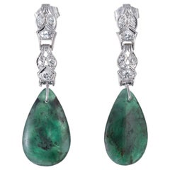 GIA Certified 11.00 Carat Emerald Diamond Platinum Dangle Earrings