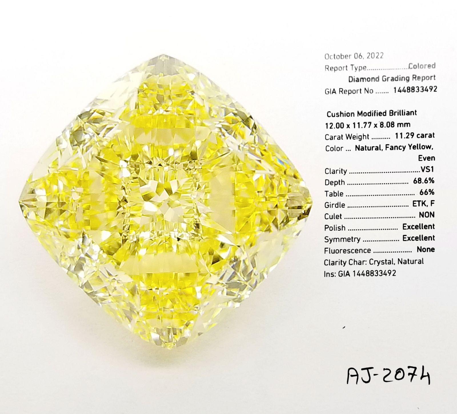 Women's or Men's GIA Certified 11.00 Carats Fancy Yellow Diamond  For Sale