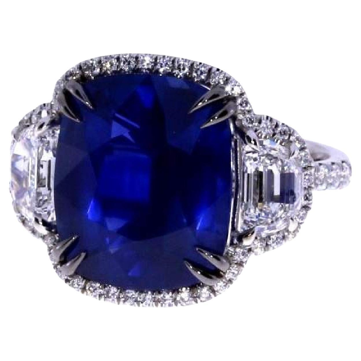 GIA Certified 11.04ct Ceylon Blue Sapphire Diamond Ring