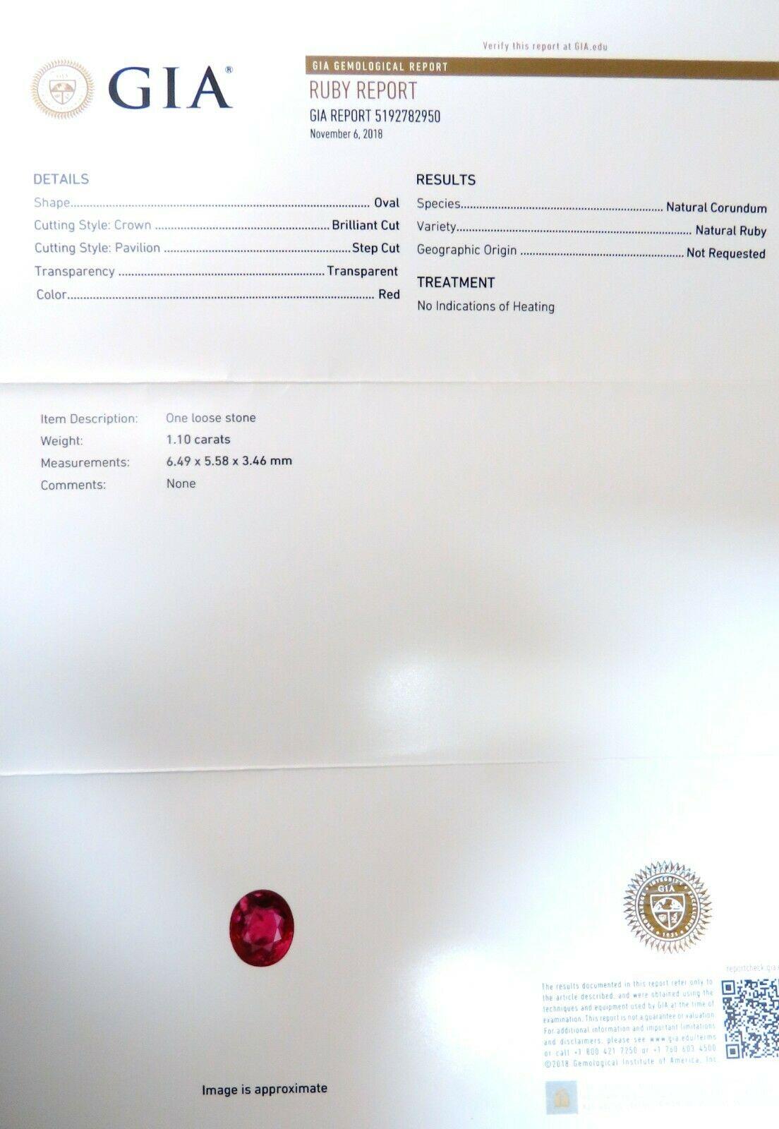 Women's or Men's GIA Certified 1.10ct No Heat Ruby Diamond ring Vivid Red Prime For Sale