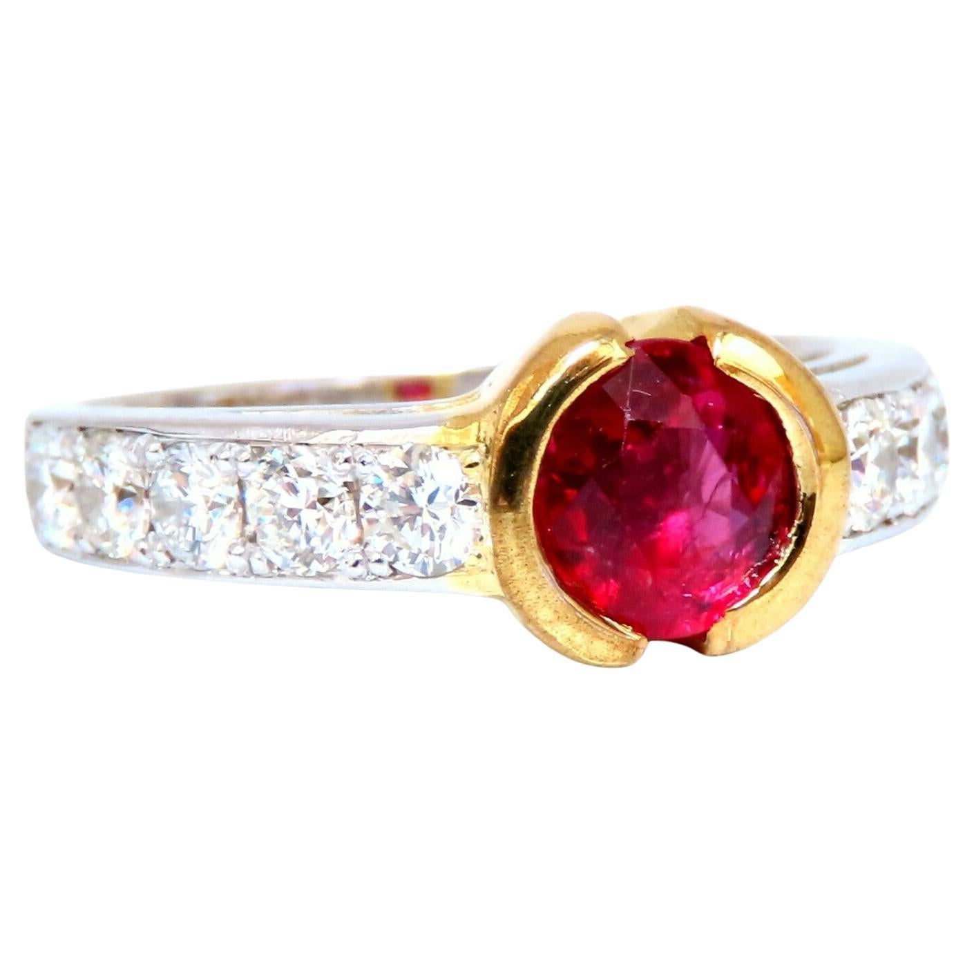 GIA Certified 1.10ct No Heat Ruby Diamond ring Vivid Red Prime For Sale