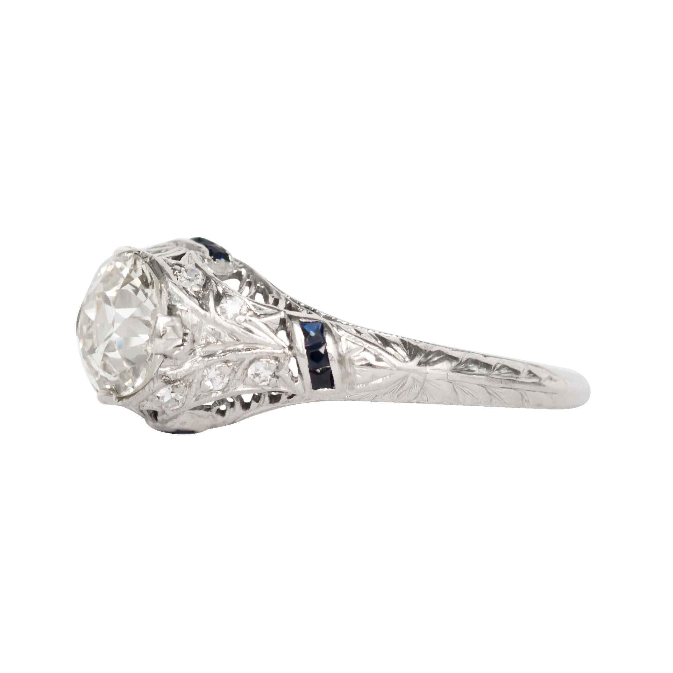 Ring Size: 8.5
Metal Type: Platinum 
Weight: 3.9 grams

Center Diamond Details
GIA CERTIFIED Center Diamond - Certificate # 1156983319
Shape: Old European Brilliant 
Carat Weight: 1.11 carat
Color: Q to R Range 
Clarity: SI1

Side Stone Details: