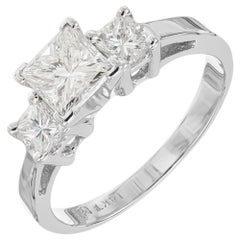 GIA Certified 1.11 Carat Diamond White Gold Three Stone Engagement Ring