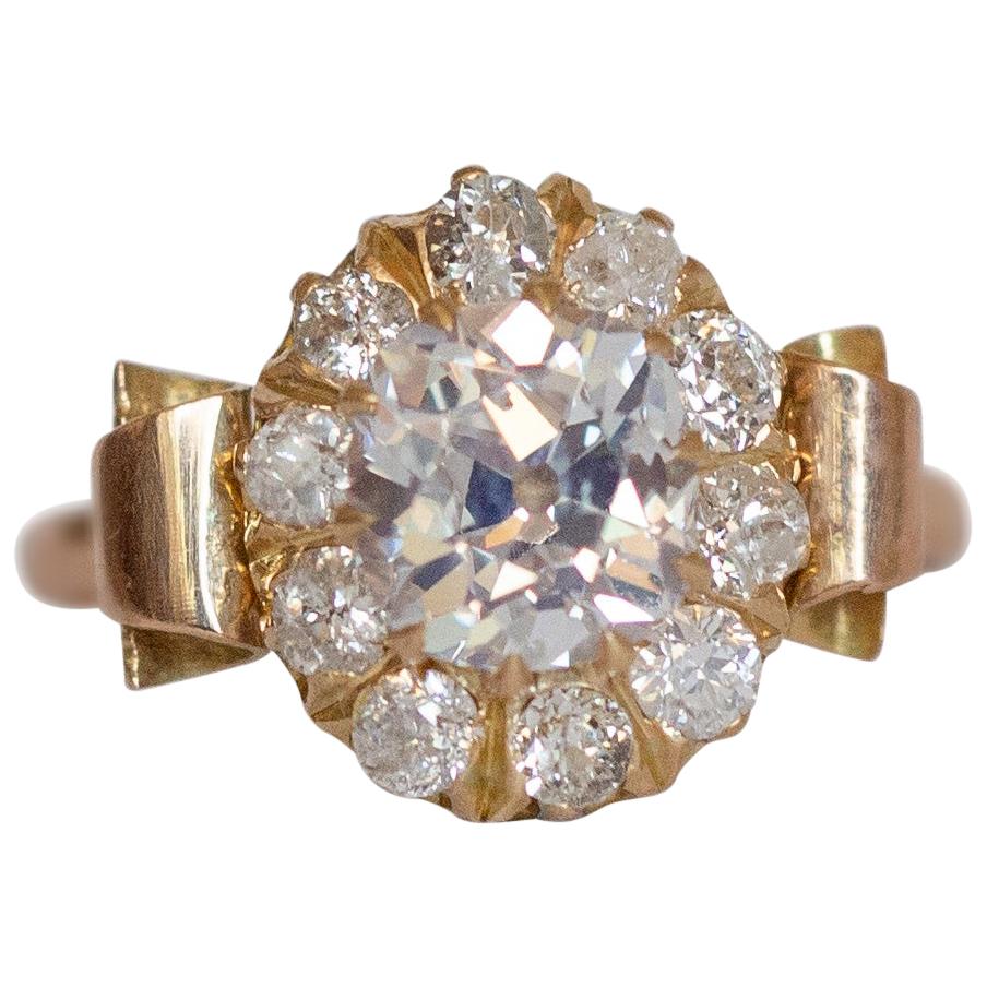 GIA Certified 1.11 Carat Diamond Yellow Gold Engagement Ring