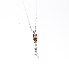GIA Certified 1.11 Carat Fancy Brown Emerald Cut Diamond Drop Pendant Necklace