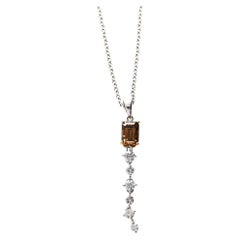 GIA Certified 1.11 Carat Fancy Brown Emerald Cut Diamond Drop Pendant Necklace