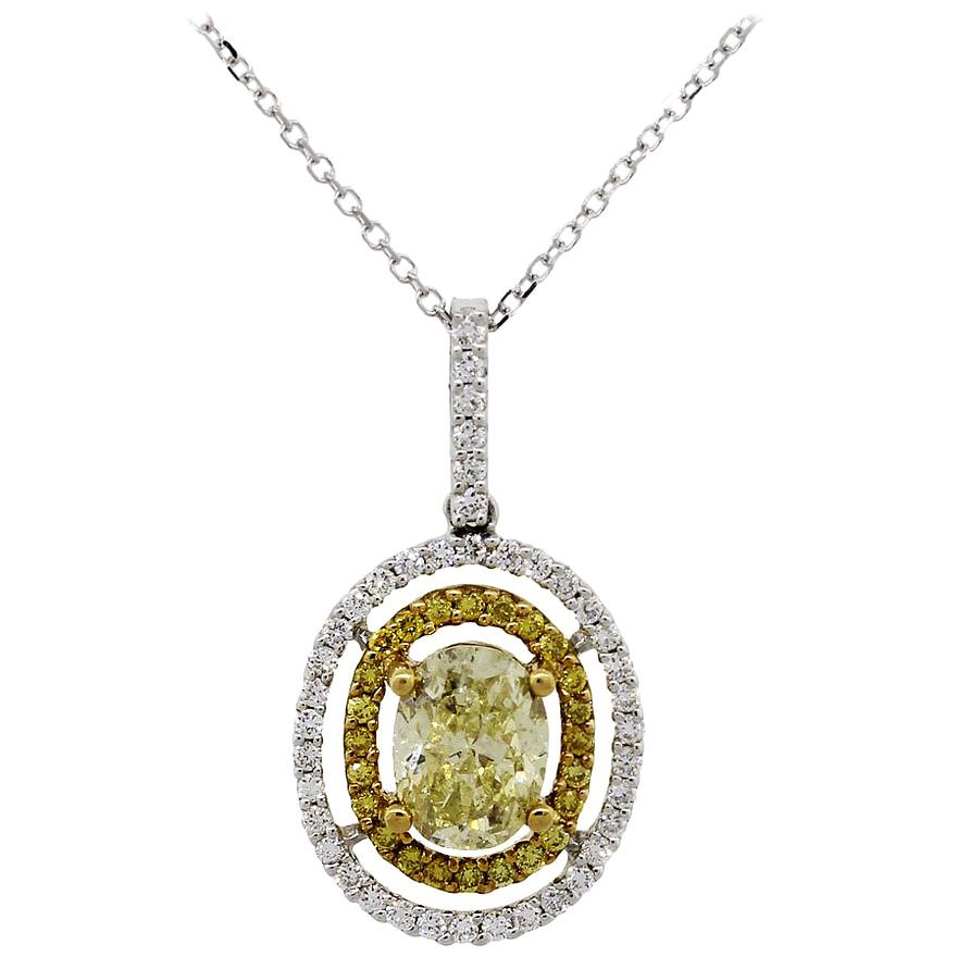 GIA Certified 1.11 Carat Fancy Yellow Oval Shape Diamond Pendant Necklace