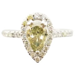 GIA CHAMELEON 1.11 Carat Pear Shape Fancy Yellow Diamond Ring 14K White Gold