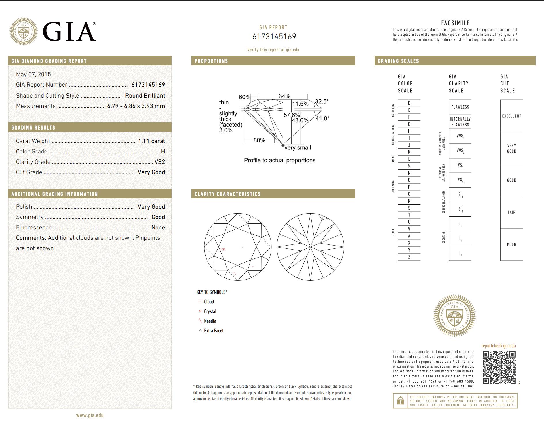 Donna Anello di fidanzamento certificato GIA con diamante naturale rotondo da 1,11 carati H. H. VS2 18K in vendita