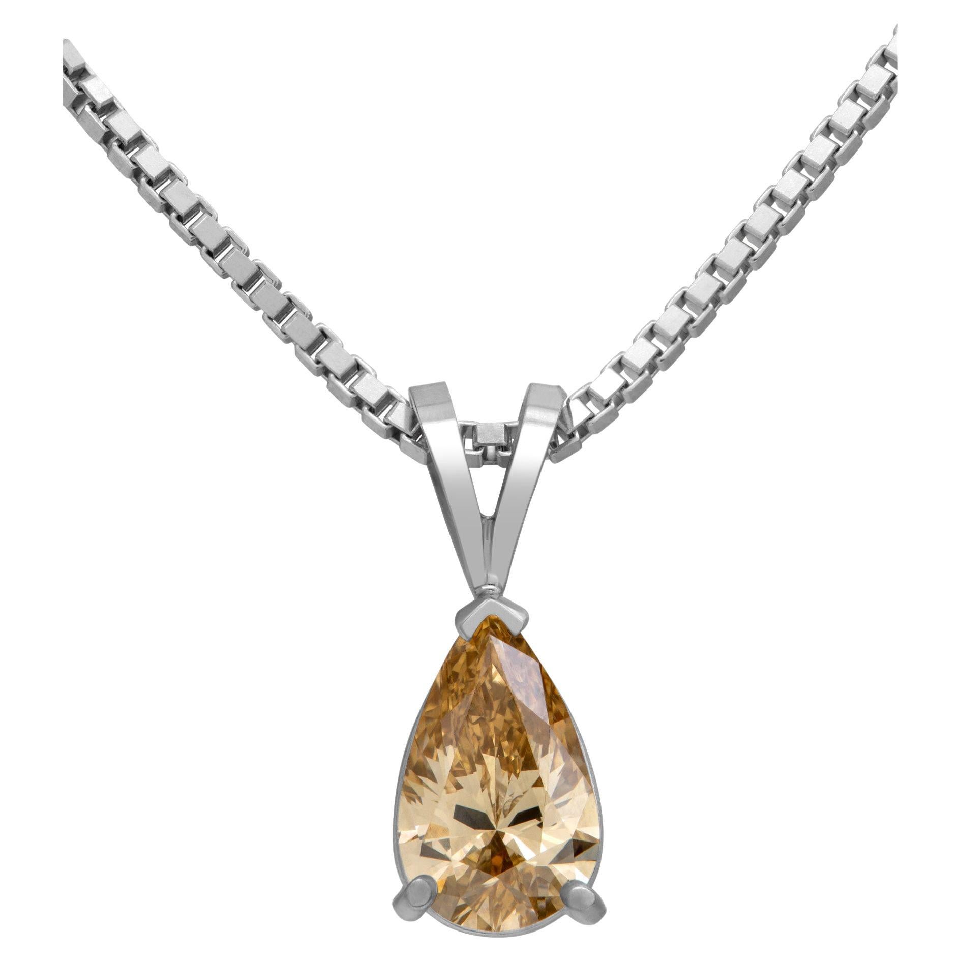 GIA Certified 1.11 Carat Natural, Fancy Brown-Yellow, Even VS1 Pear Cut Diamond For Sale