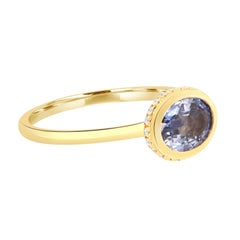 GIA Certified 1.11 Carat Oval "Ice Blue" Sapphire 18K Yellow Gold Diamond Ring