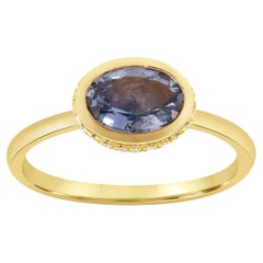Bague en or jaune 18 carats avec diamants et saphir ovale « bleu glacé » certifié GIA de 1,11 carat
