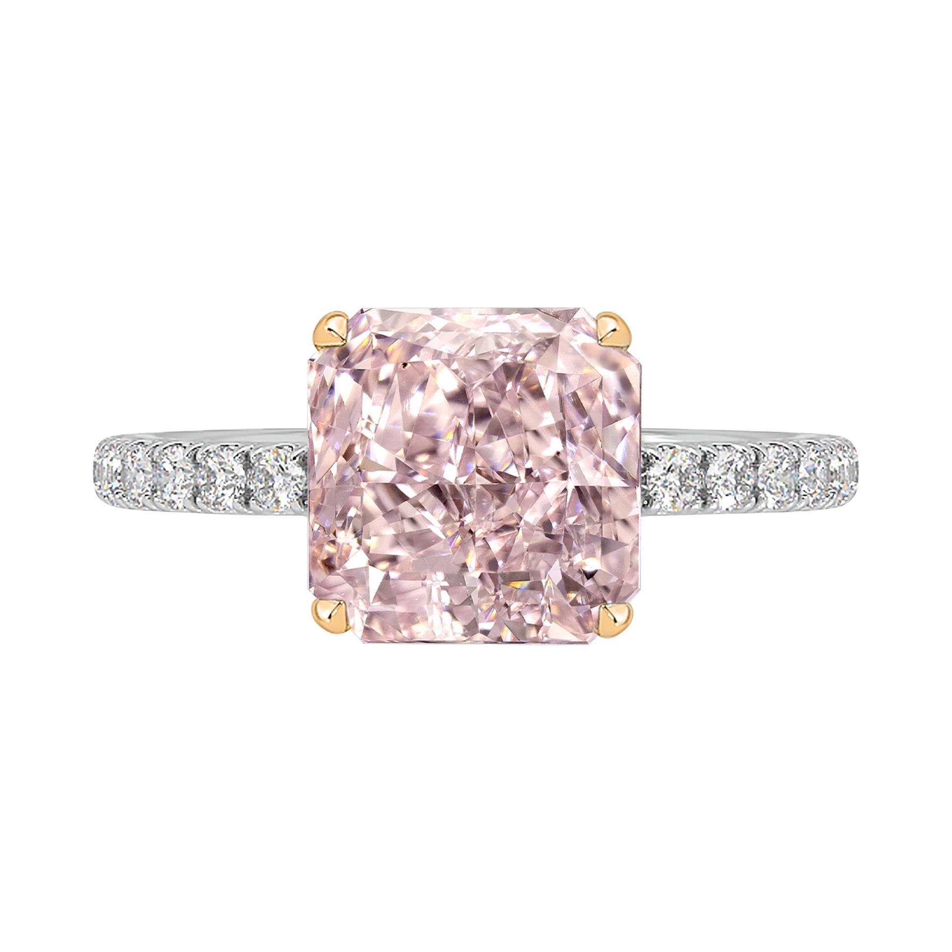 GIA Certified 1.11 Carat Radiant Cut Pink Diamond Ring For Sale