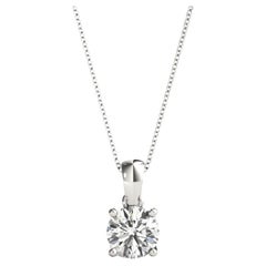 GIA Certified 1.11 Carat Round Diamond X Basket White Gold Pendant Necklace
