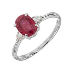 GIA Certified 1.11 Carat Ruby Diamond Platinum Three-Stone Engagement Ring