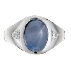 GIA Certified 11.11 Carat Oval Star Sapphire Diamond White Gold Men's Ring