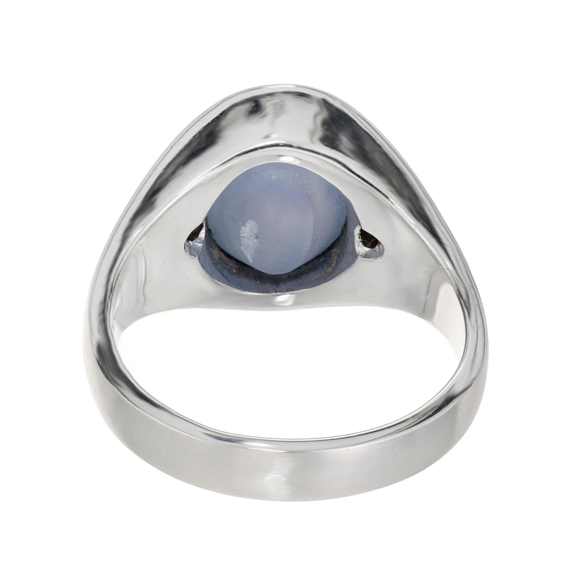Oval Cut GIA Certified 11.11 Carat Oval Star Sapphire Diamond White Gold Men's Ring For Sale