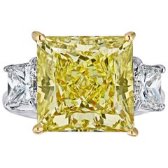 Bague en diamant certifié GIA 11,11 carats taille princesse jaune fantaisie VS1