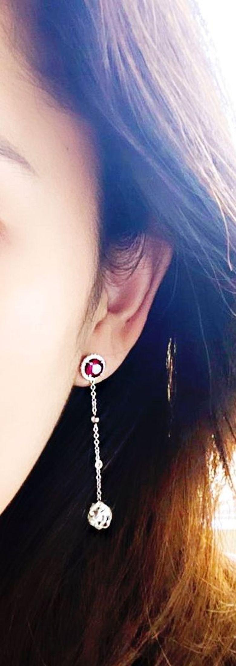 Parure de boucles d'oreilles pendantes en rubis et diamants interchangeables de 11,15 carats certifiés GIA en vente 2