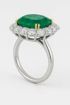 GIA Certified 11.16 Carat Cushion Cut Emerald and Diamond Ring