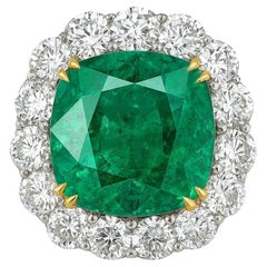 Anello con smeraldo e diamante taglio cuscino certificato GIA da 11,16 carati